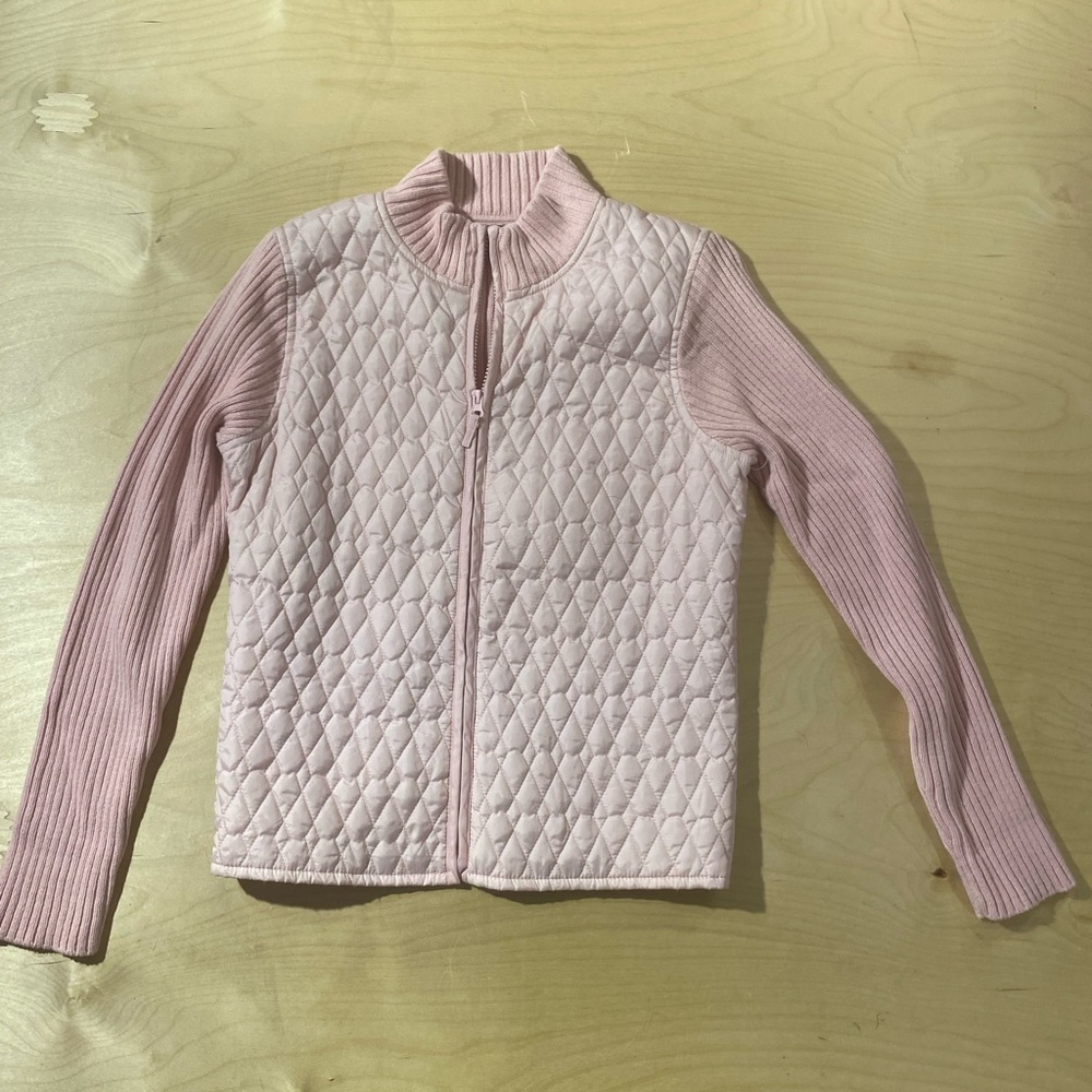 For Cynthia Quilted Light Pink Zip-Up Jacket PXL (QQ)